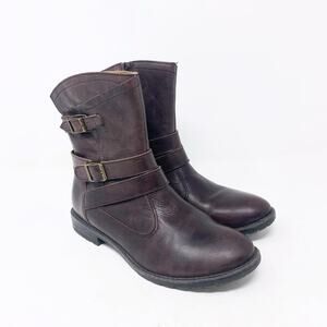 Montana Size 7 Brown Leather Biker Moto Engineer Boots Mid Calf Side Zip